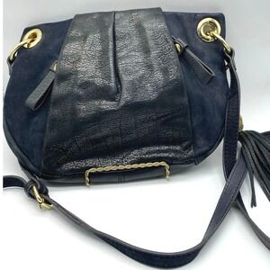 Vince Camuto Crossbody Handbag Navy‎ Blue Suede Tassel Genuine Leatherboho
